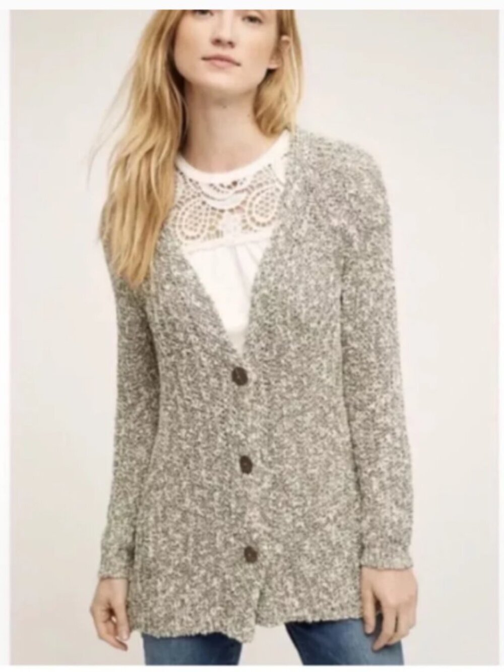Anthro Angel of the North Mori Taupe/Gray Chunky Knit Button Cardigan S